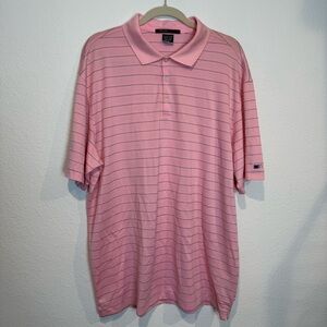 Nike Tiger Woods Collection Polo Shirt Pink Striped Dri-Fit Golf Stretch Mens XL